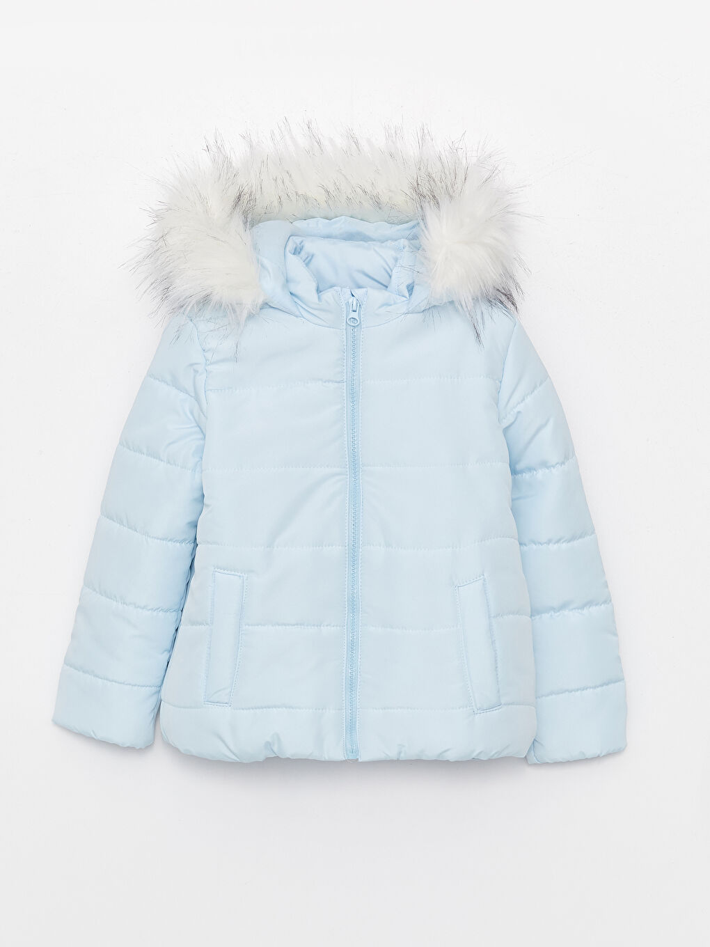 Mavi Kapüşonlu Basic Kız Çocuk Mont