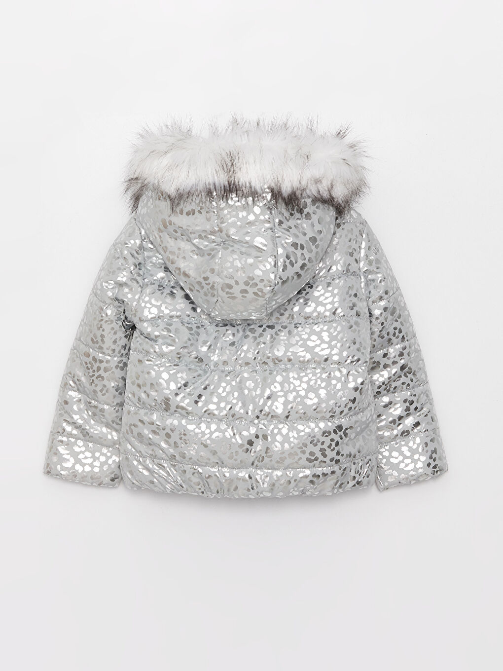 Gri Kapüşonlu Baskılı Kız Çocuk Şişme Mont-1