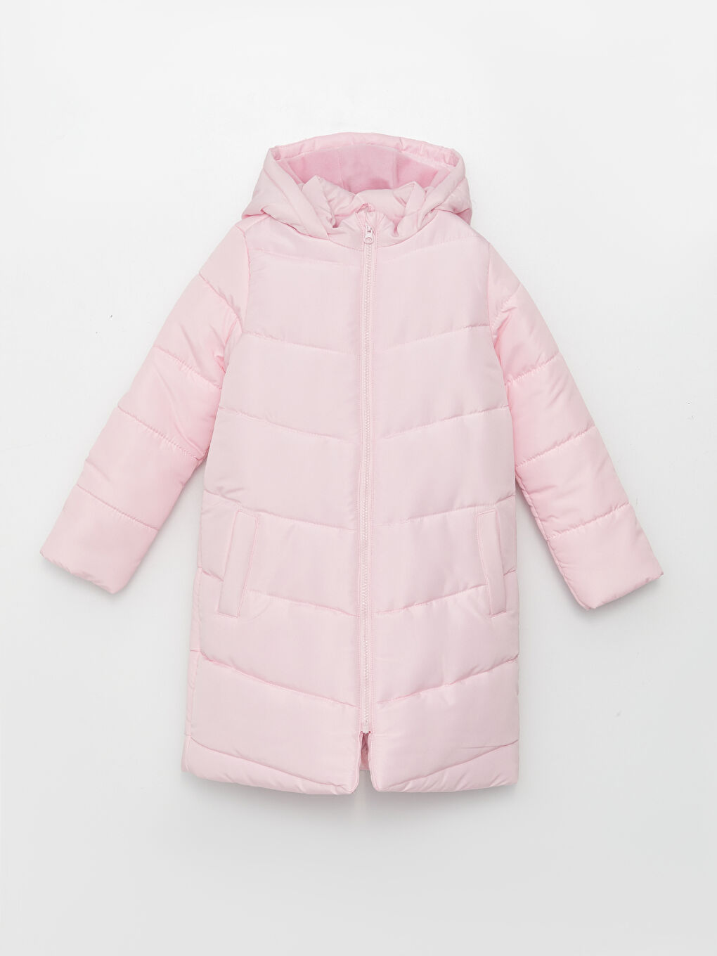 Pembe Kapüşonlu Basic Kız Çocuk Mont