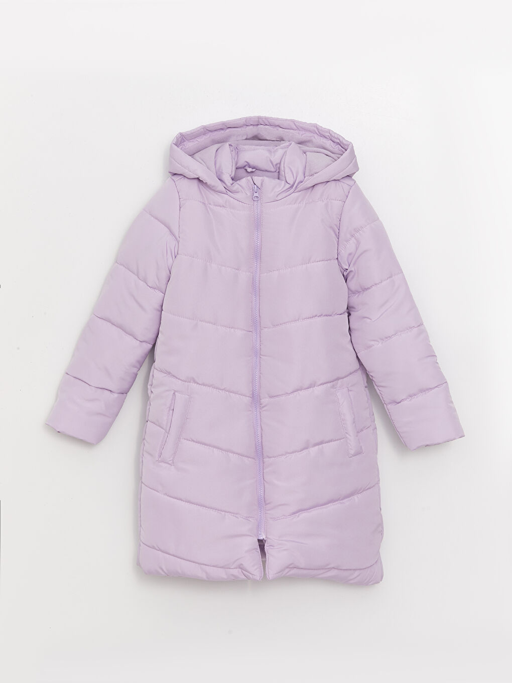 Lila Kapüşonlu Basic Kız Çocuk Mont