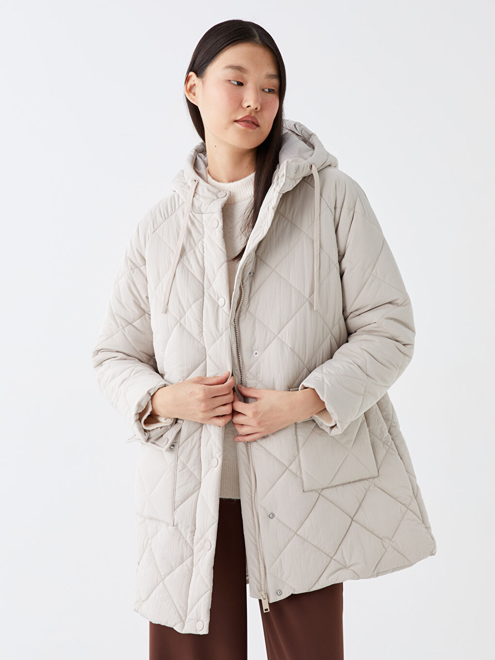 Žena BEŽ Puffer jakna/napuhana deblja jakna-1