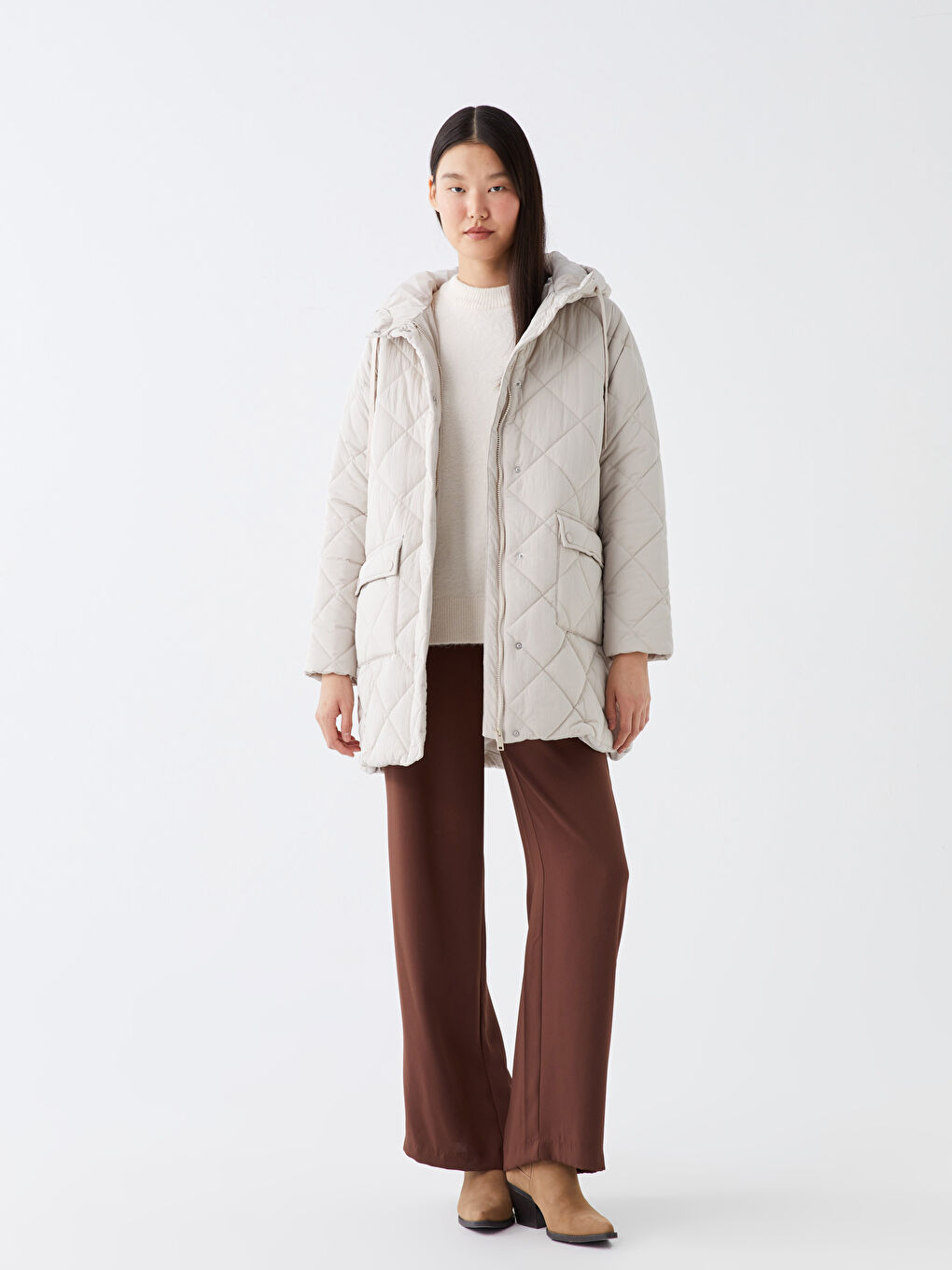 Žena BEŽ Puffer jakna/napuhana deblja jakna-2