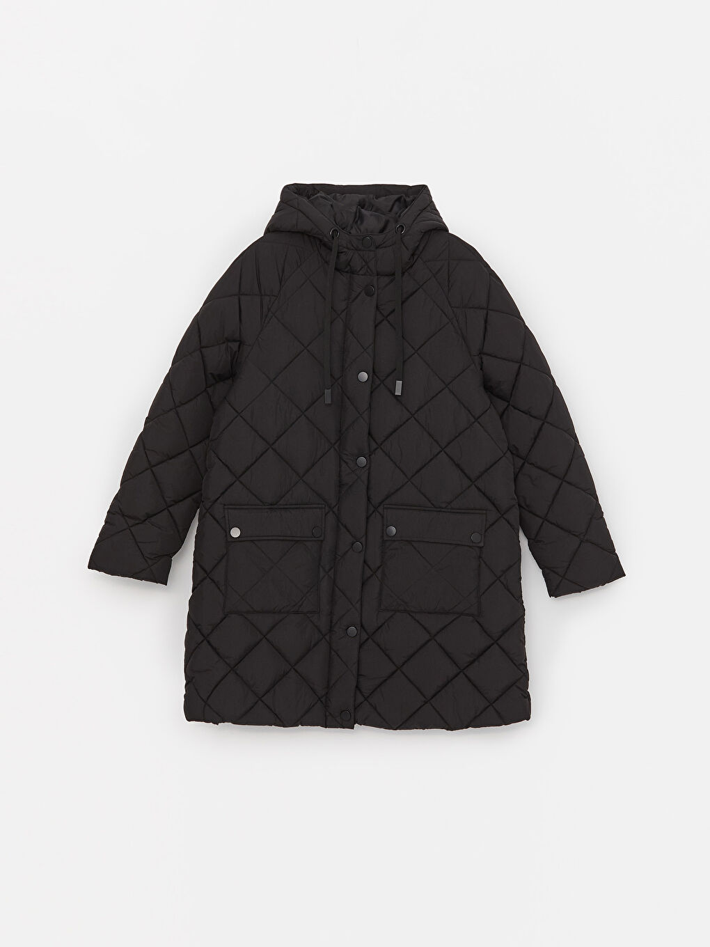 Siyah Kapüşonlu Kapitone Oversize Kadın Şişme Mont-6