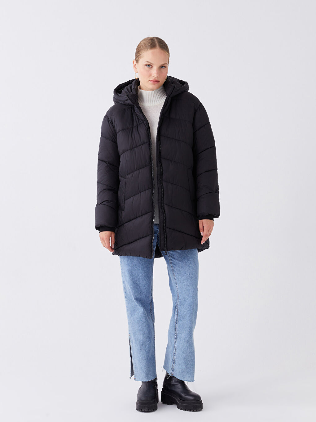 Hooded Regular Long Sleeve Oversize Women's Puffer-2