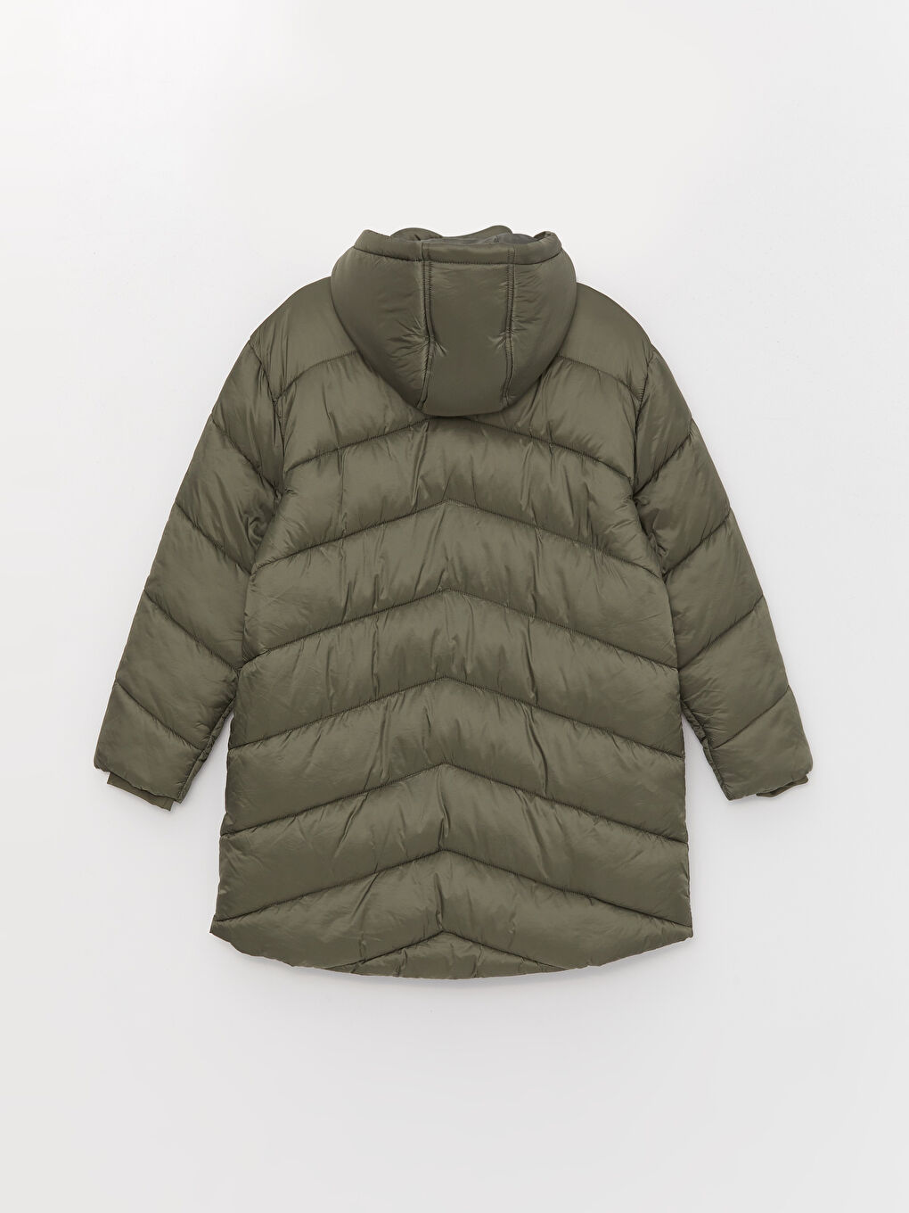 LCW Modest Gri Kapüşonlu Düz Uzun Kollu Oversize Kadın Şişme Mont - 8