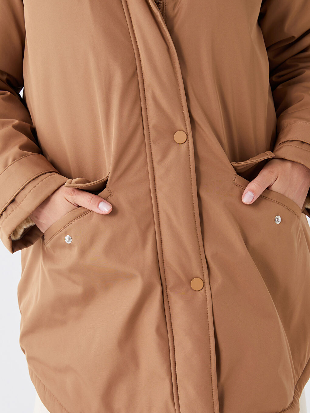 LCW Modest Kahverengi Kadın Kapüşonlu Düz Parka - 5