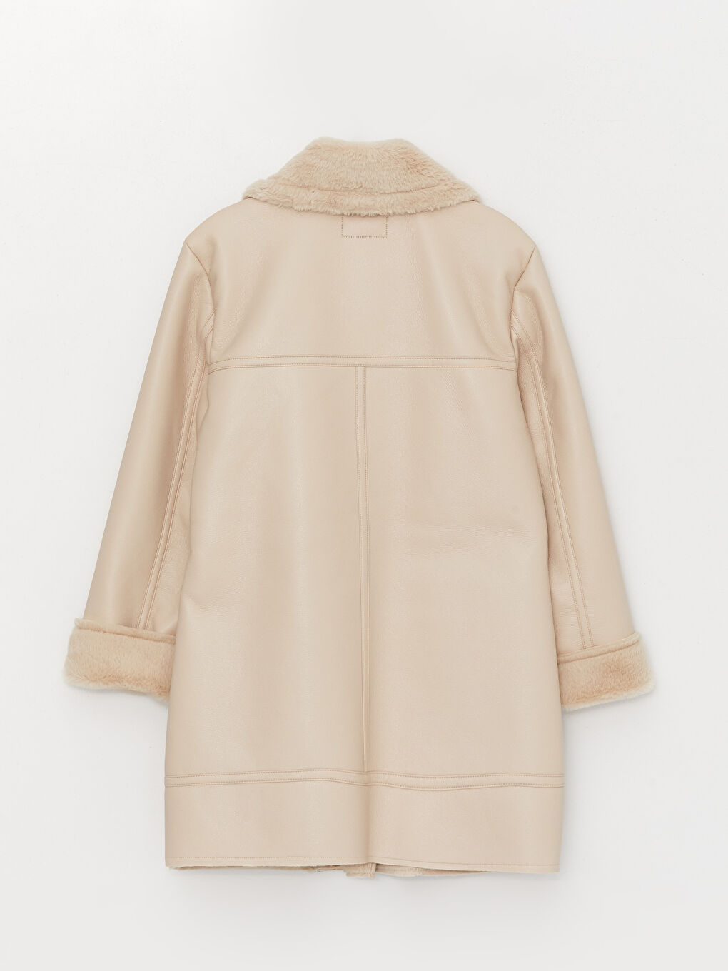 جاكيت جلد صناعي سادة بياقة بايكر للسيدات-9