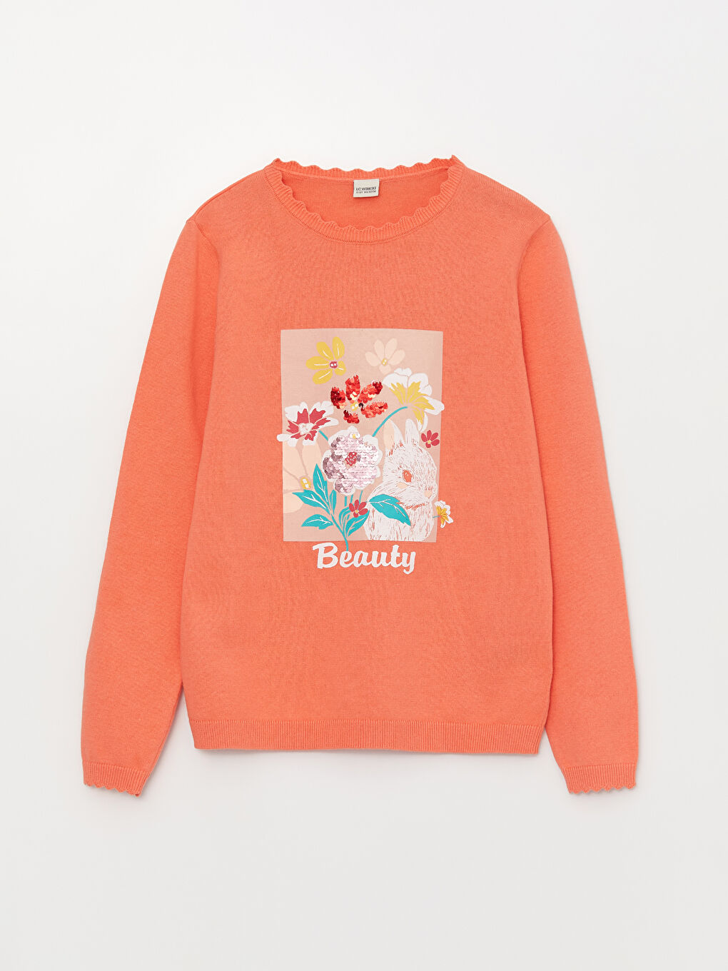 Crew Neck Printed Long Sleeve Girl Tricot Sweater