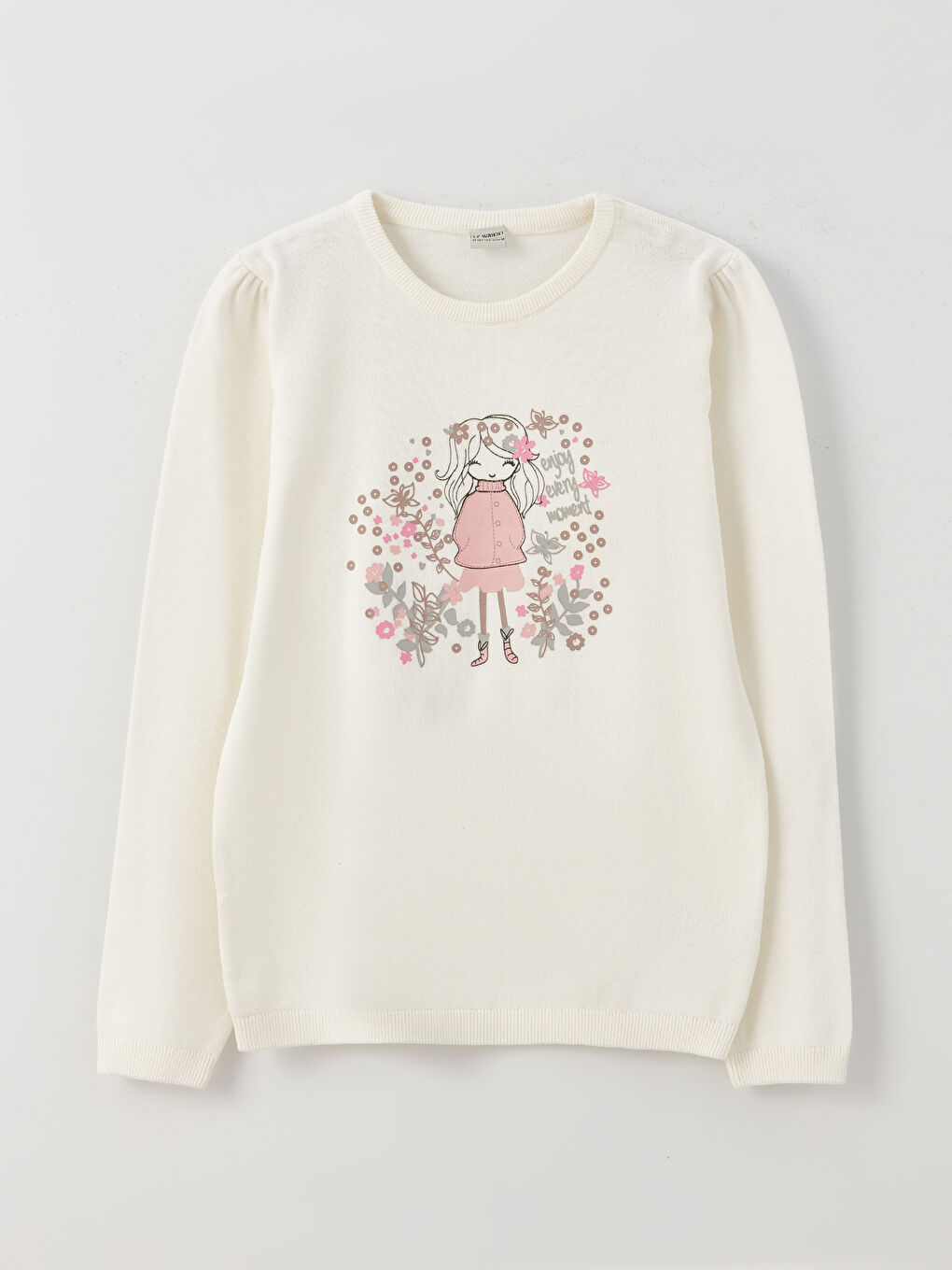 Crew Neck Printed Long Sleeve Girl Tricot Sweater