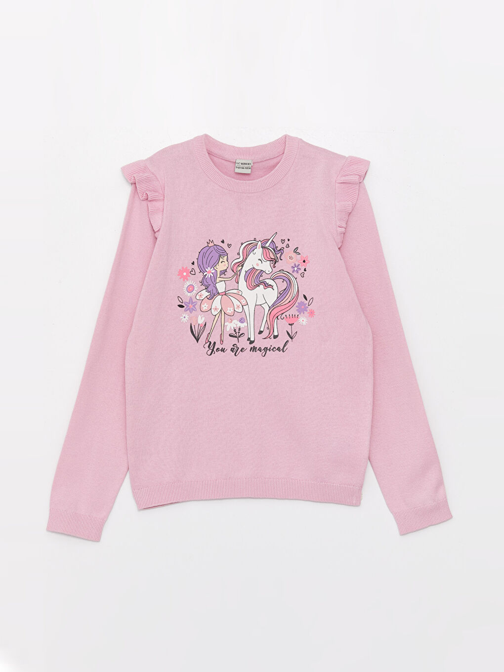 LCW Kids Rundhalsausschnitt Bedruckter Langarm Mädchen Strickpullover -W32665Z4-G7H