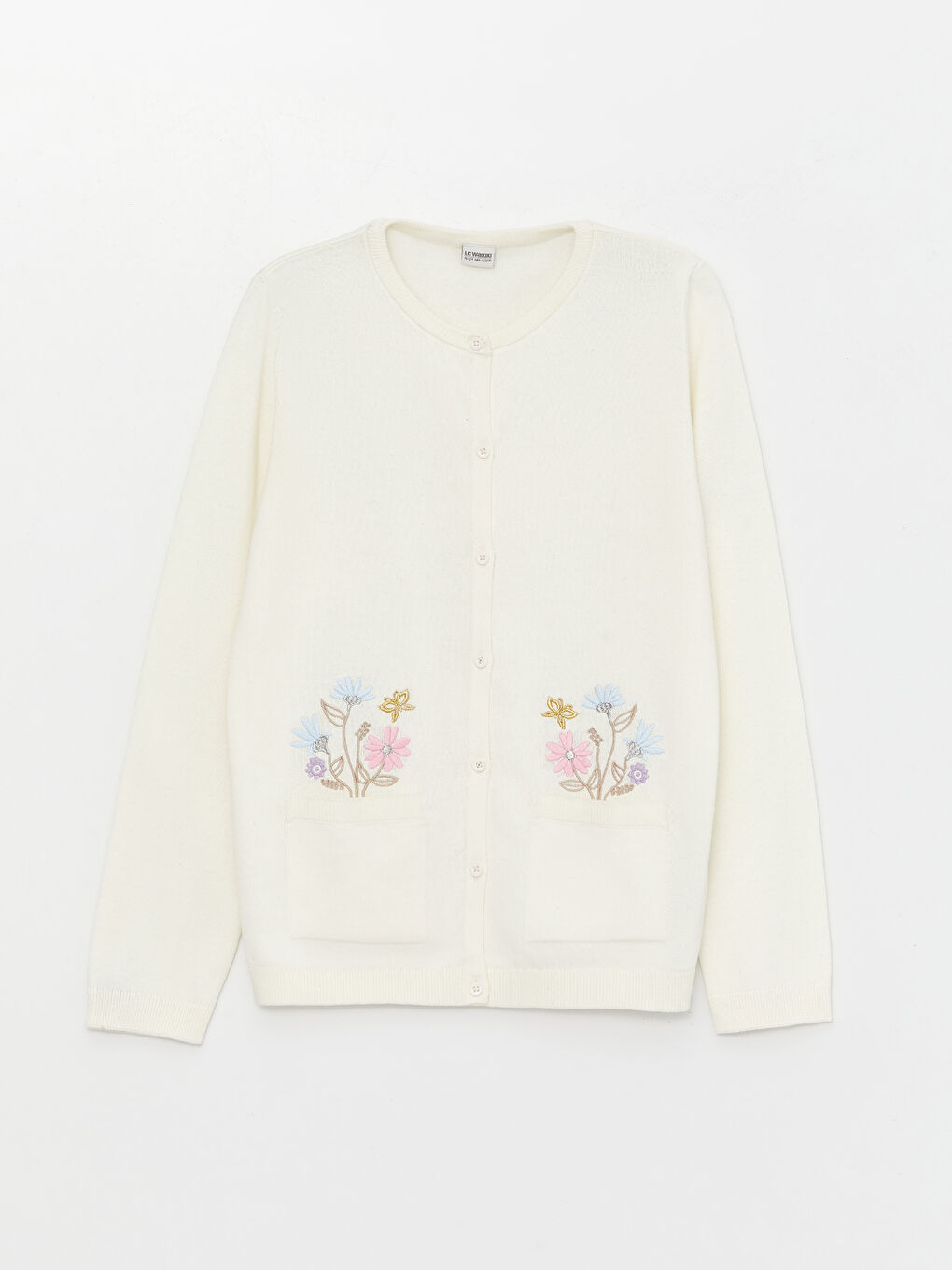 LCW Kids Rundhalsausschnitt Bestickte Langarm Strickjacke für Mädchen -W32666Z4-FDW