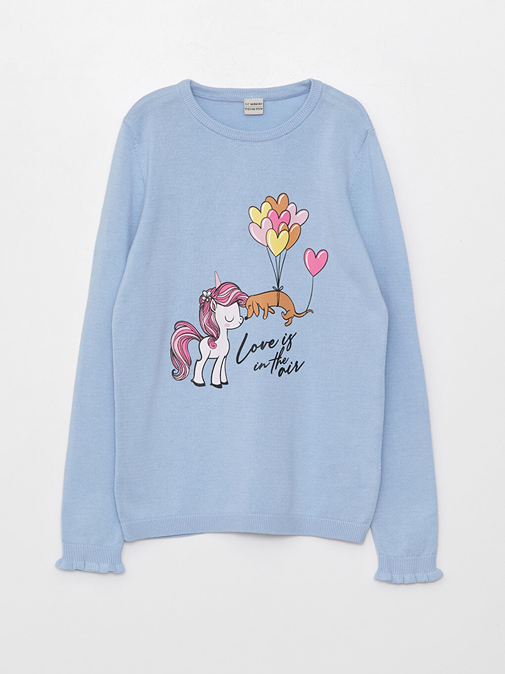 LCW Kids Crew Neck Printed Long Sleeve Girl Tricot Sweater -W32668Z4-FMR