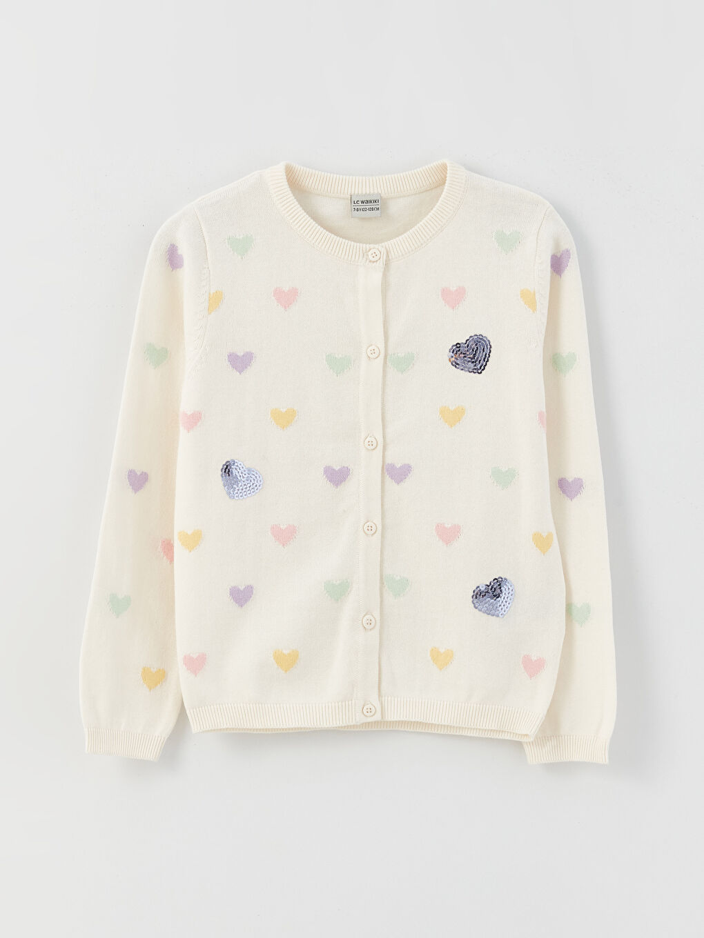 Pembe Bisiklet Yaka Desenli Uzun Kollu Kız Çocuk Triko Hırka