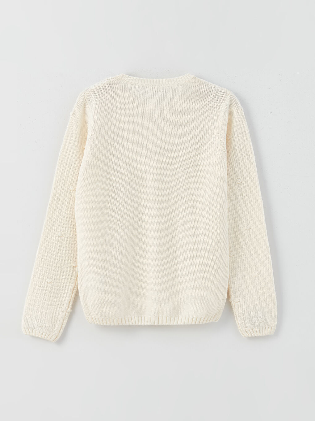 Crew Neck Self Patterned Long Sleeve Girl Tricot Cardigan-1