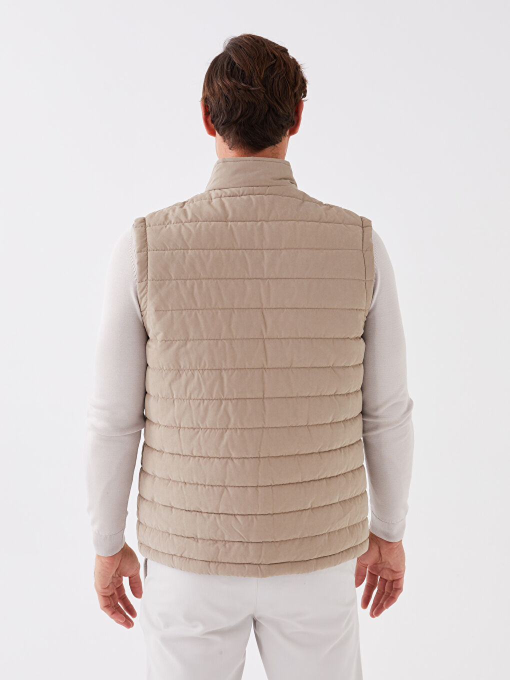 Bej Standart Kalıp Dik Yaka Erkek Şişme Yelek-5