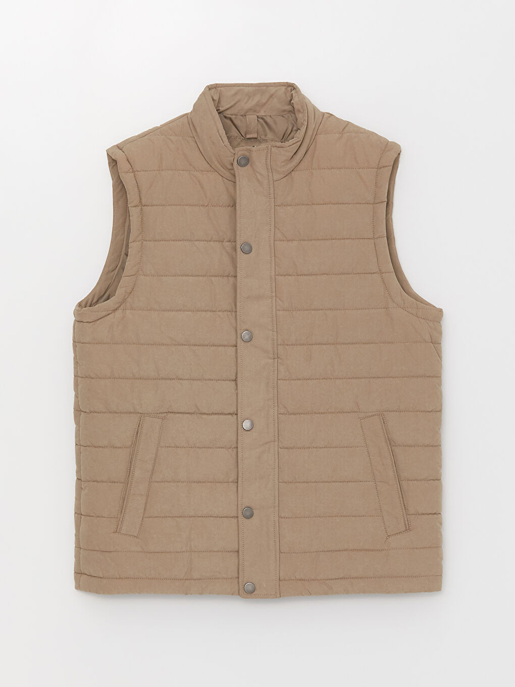 Bej Standart Kalıp Dik Yaka Erkek Şişme Yelek-6