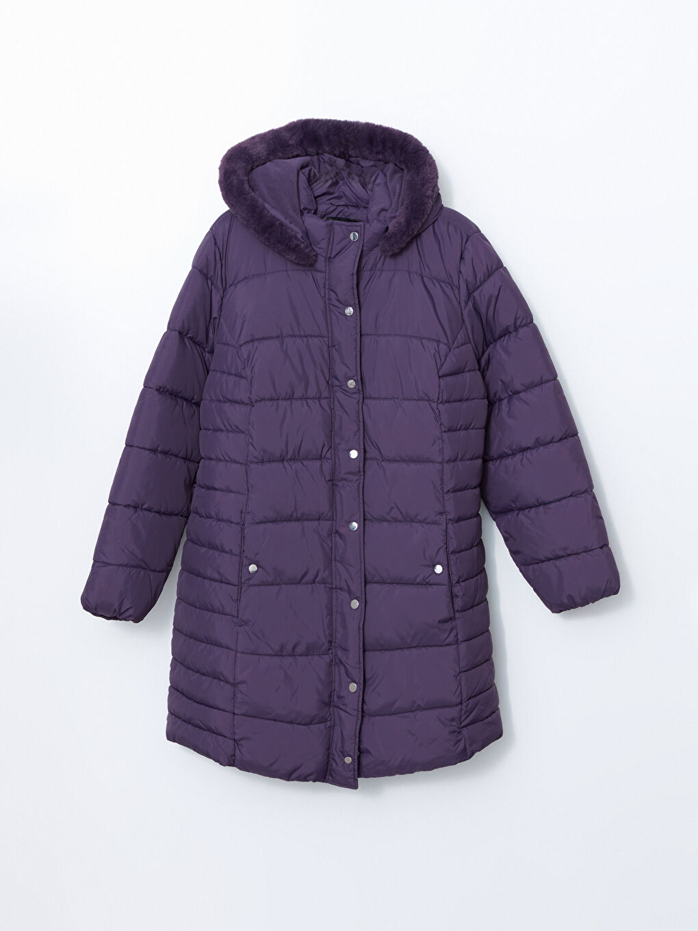 Mor Kapüşonlu Kadın Şişme Mont-5