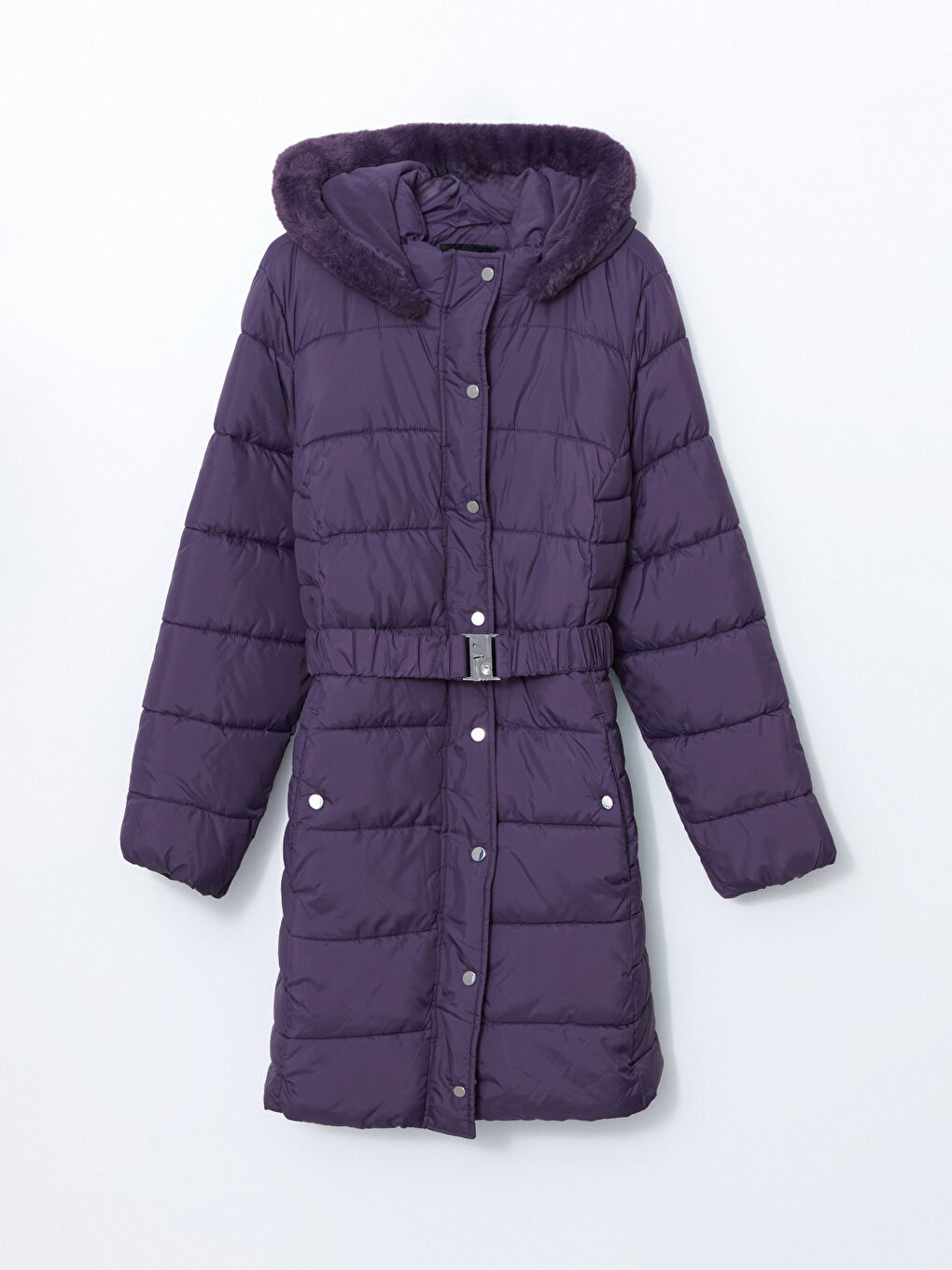 Mor Kapüşonlu Kadın Şişme Mont-6