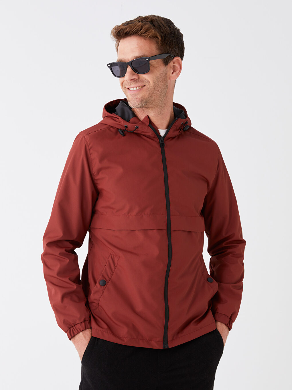 Turuncu Standart Kalıp Kapüşonlu Erkek Yağmurluk