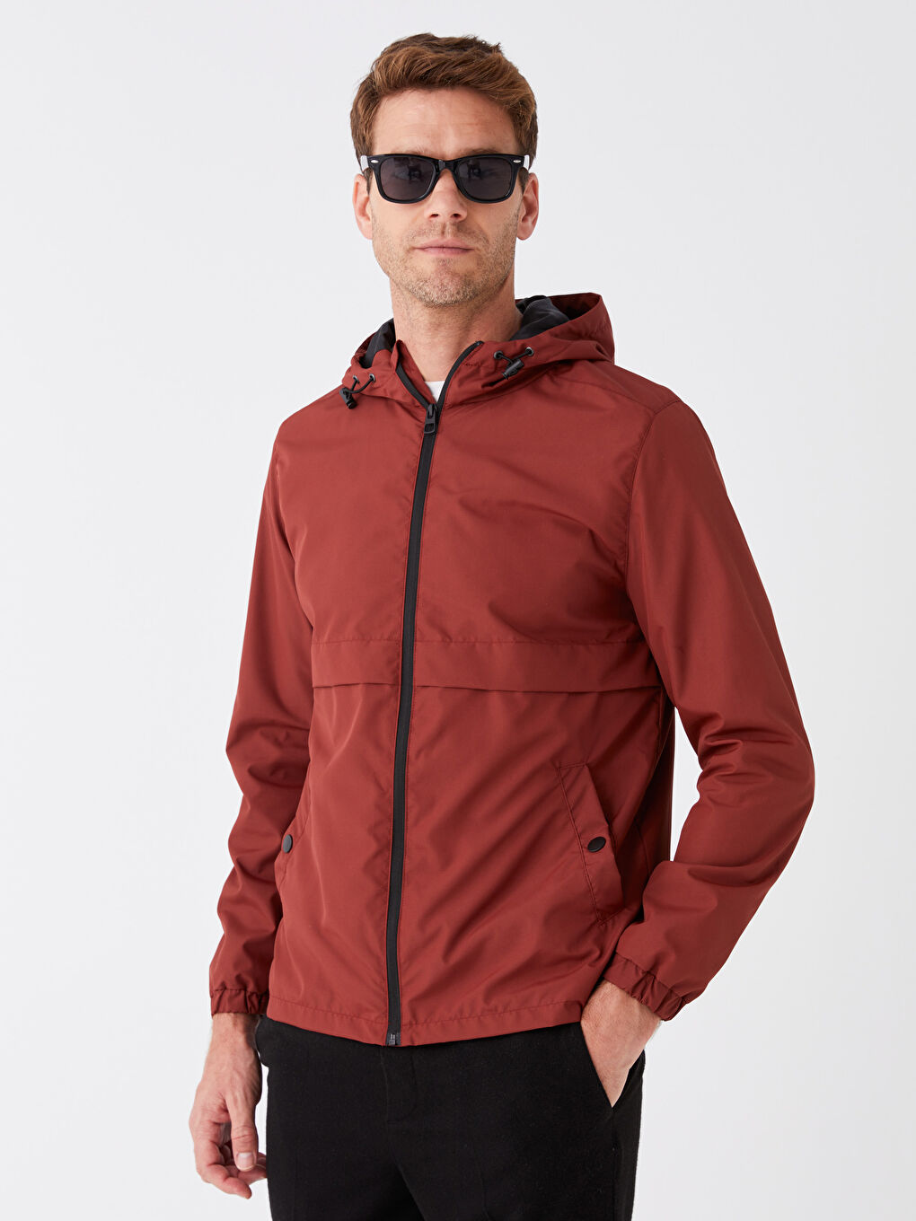 Turuncu Standart Kalıp Kapüşonlu Erkek Yağmurluk-1