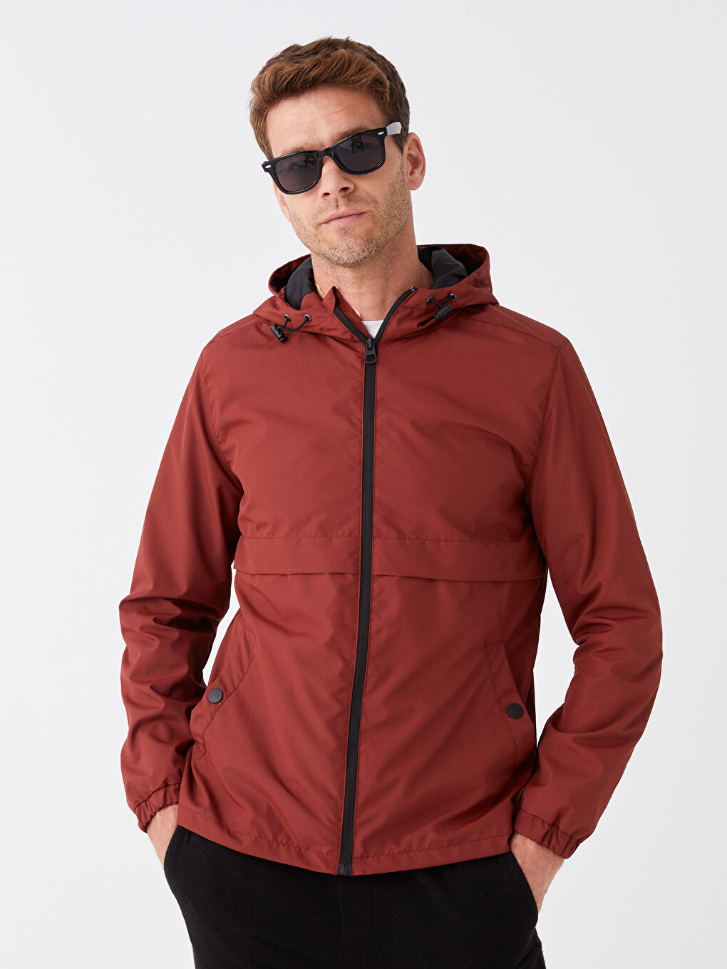 Turuncu Standart Kalıp Kapüşonlu Erkek Yağmurluk-2