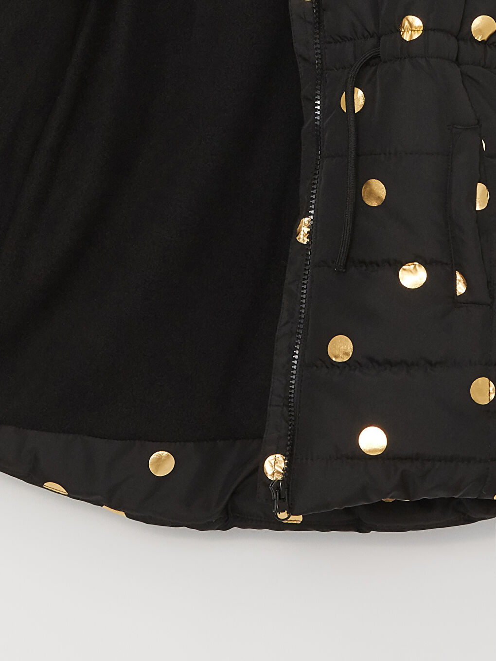 Siyah Kapüşonlu Baskılı Kız Çocuk Mont-2