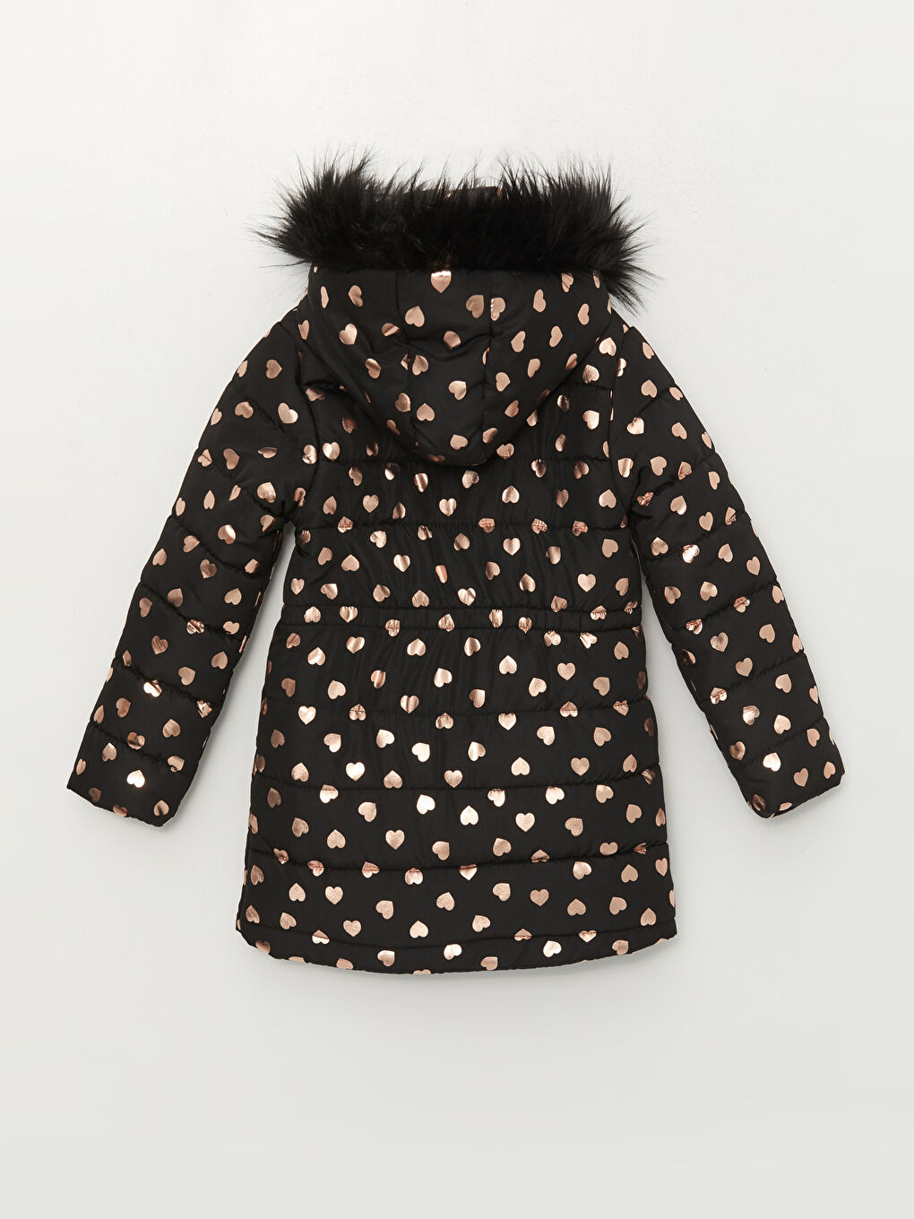 Siyah Kapüşonlu Baskılı Kız Çocuk Mont-1