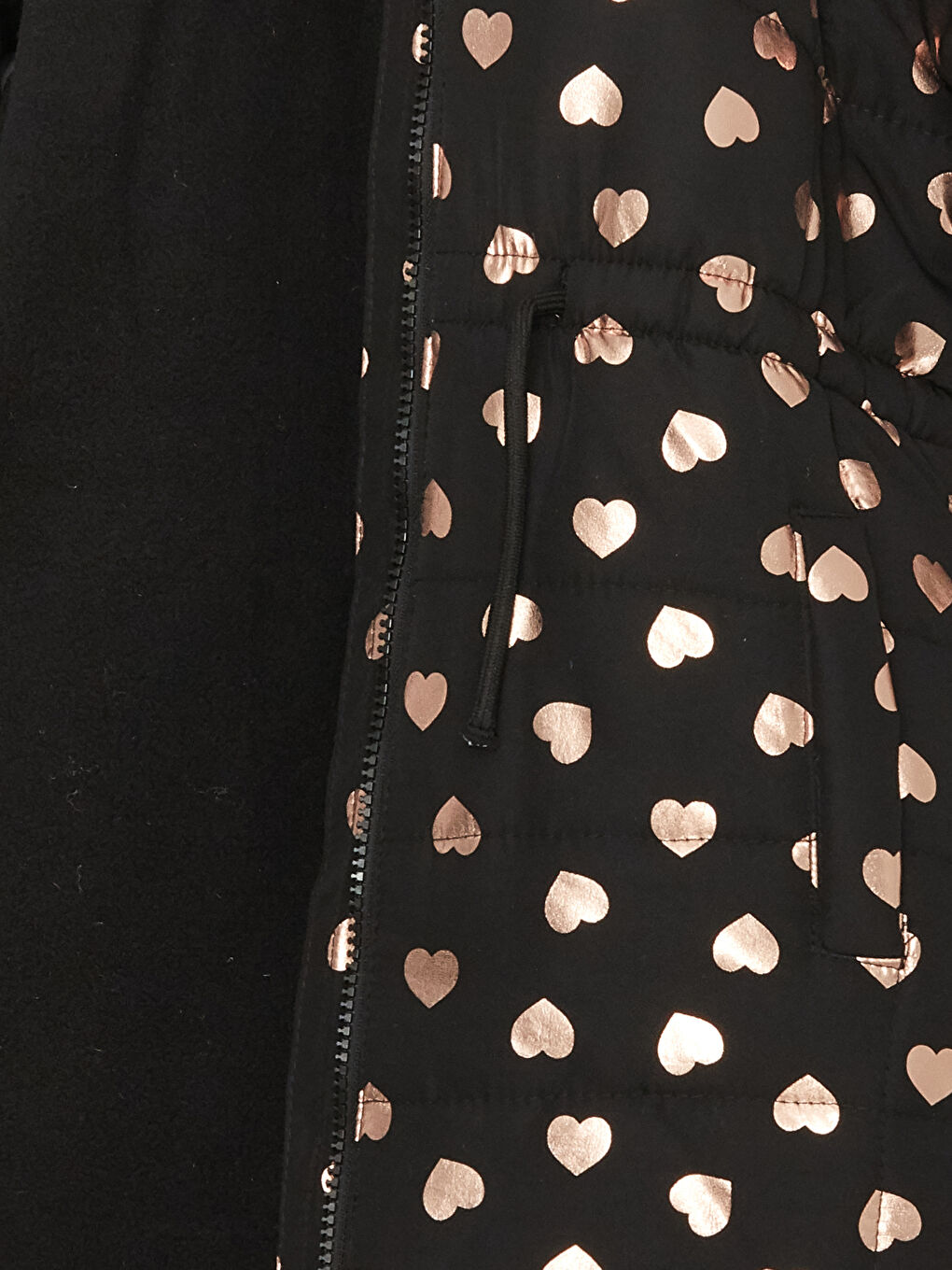 Siyah Kapüşonlu Baskılı Kız Çocuk Mont-2