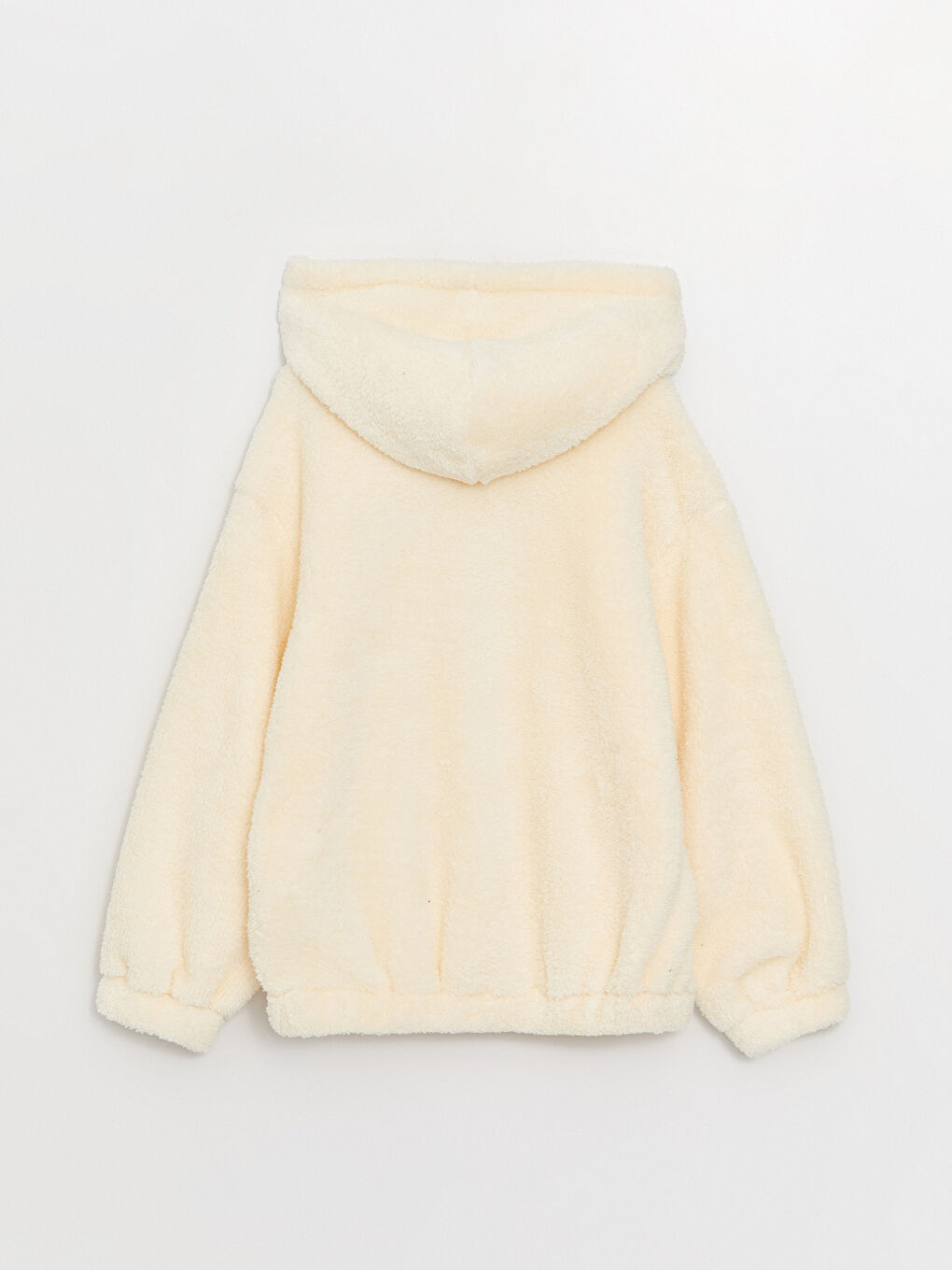 Ekru Kapüşonlu Nakışlı Uzun Kollu Pelüş Kız Çocuk Fermuarlı Sweatshirt-2