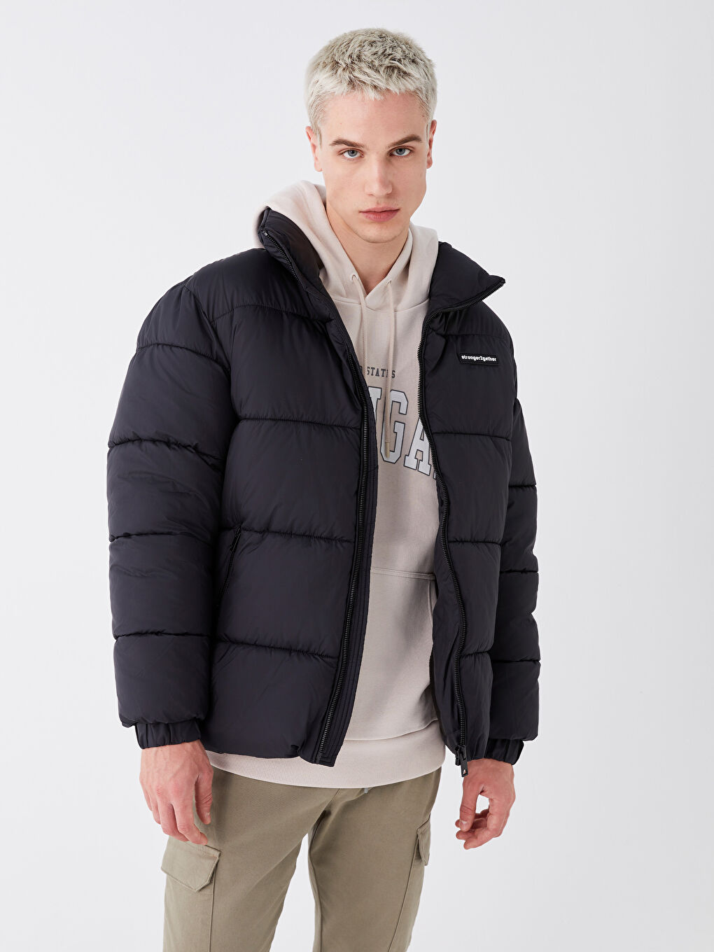 Kaput sa uspravnom kragnom, standardnog kroja, za muškarce, proštepani-1