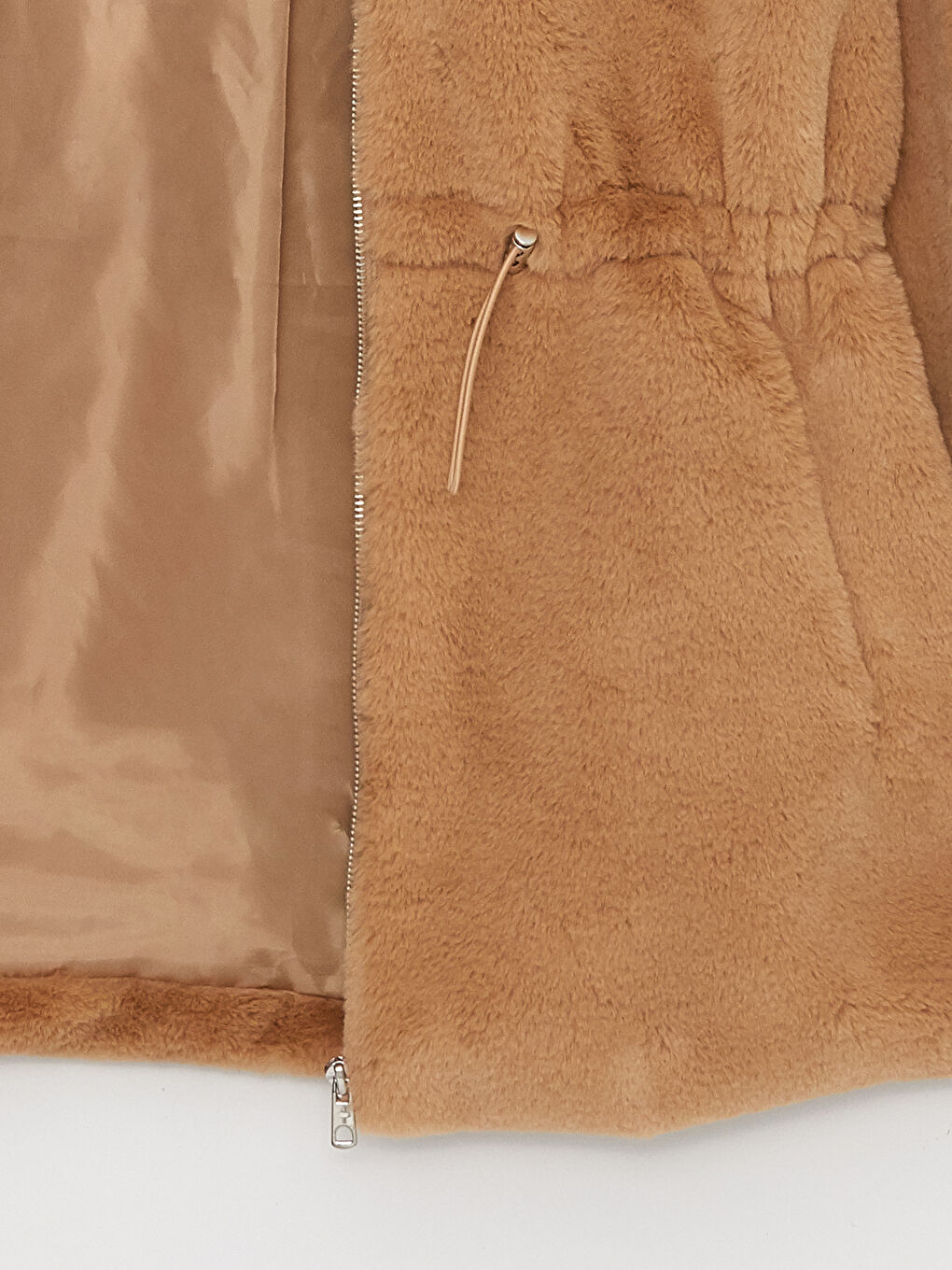 Bej Dik Yaka Kadın Kürk Kaban-8