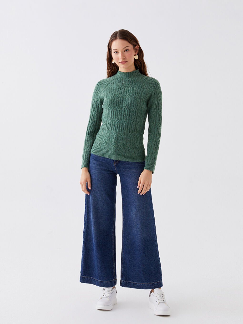 LCWAIKIKI Basic Halber Rollkragen Selbstgemustert Langarm Damen Strickpullover -W32820Z8-GRY