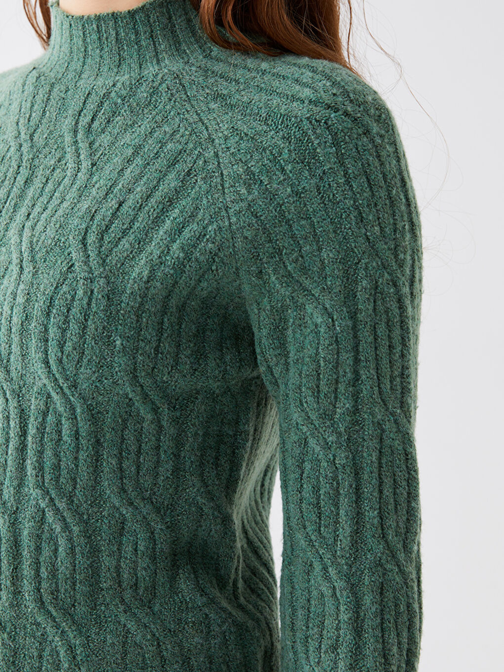 LCWAIKIKI Basic Halber Rollkragen Selbstgemustert Langarm Damen Strickpullover -W32820Z8-GRY