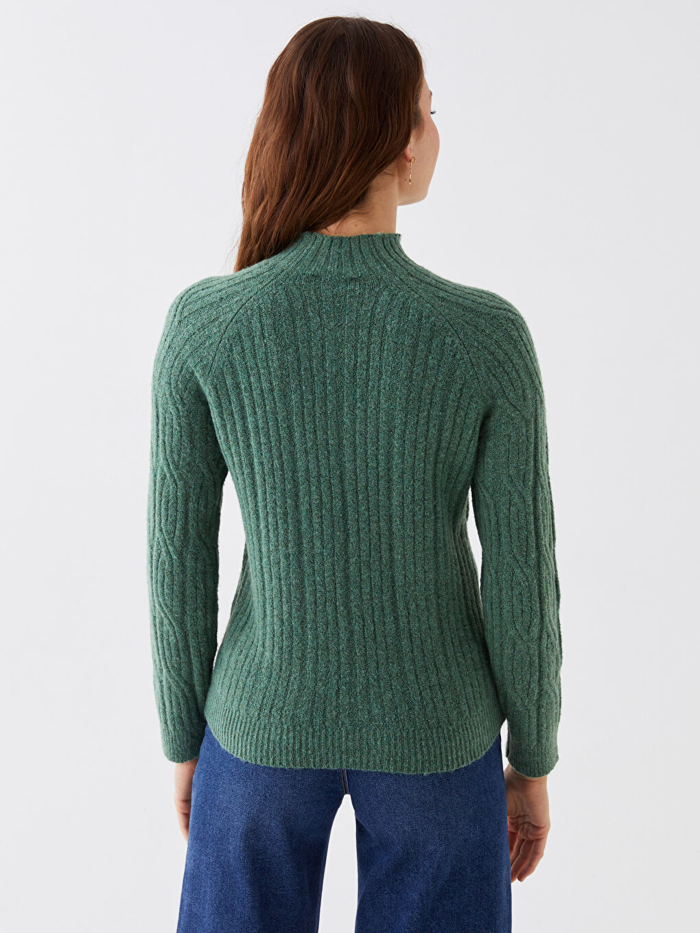 LCWAIKIKI Basic Halber Rollkragen Selbstgemustert Langarm Damen Strickpullover -W32820Z8-GRY
