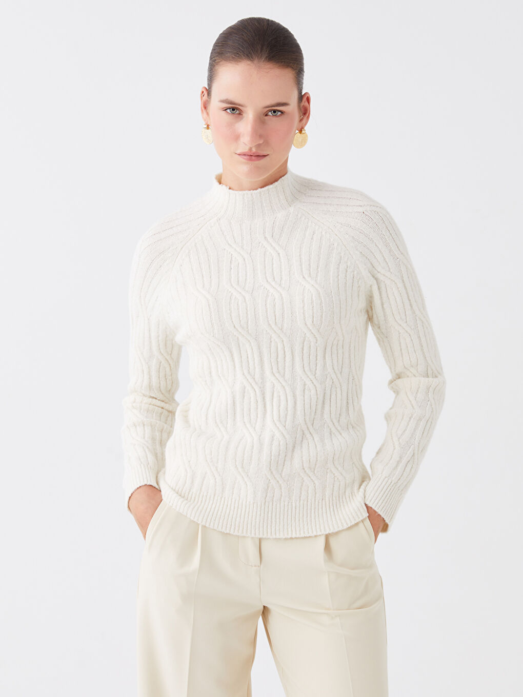 LCWAIKIKI Basic Half Turtleneck Self Patterned Long Sleeve Women's Tricot Sweater -W32820Z8-R9J