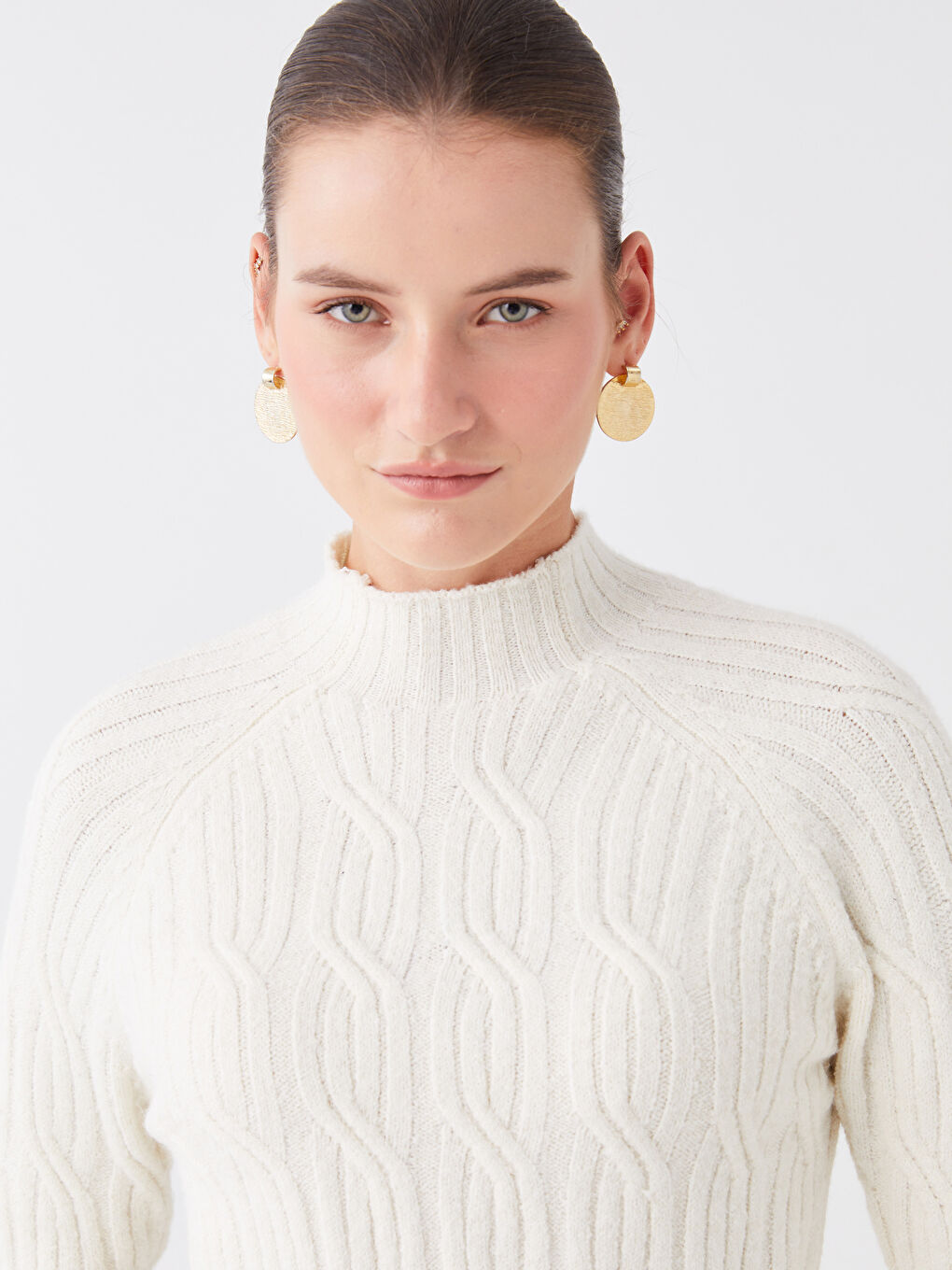 LCWAIKIKI Basic Half Turtleneck Self Patterned Long Sleeve Women's Tricot Sweater -W32820Z8-R9J