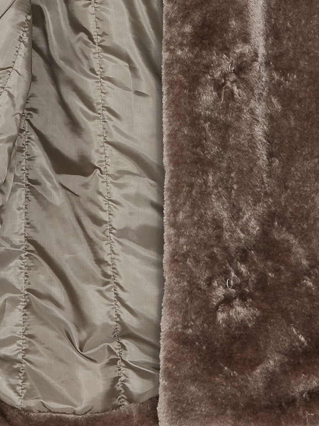 Gri Dik Yaka Düz Uzun Kollu Kadın Pelüş Mont-9