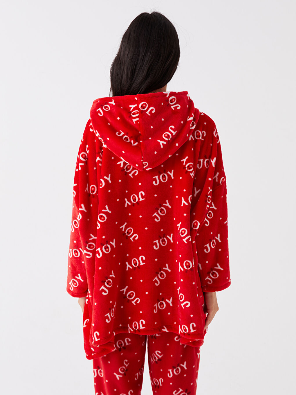Hooded New Year Themed Long Sleeve Women's Plush Pajama Top-3