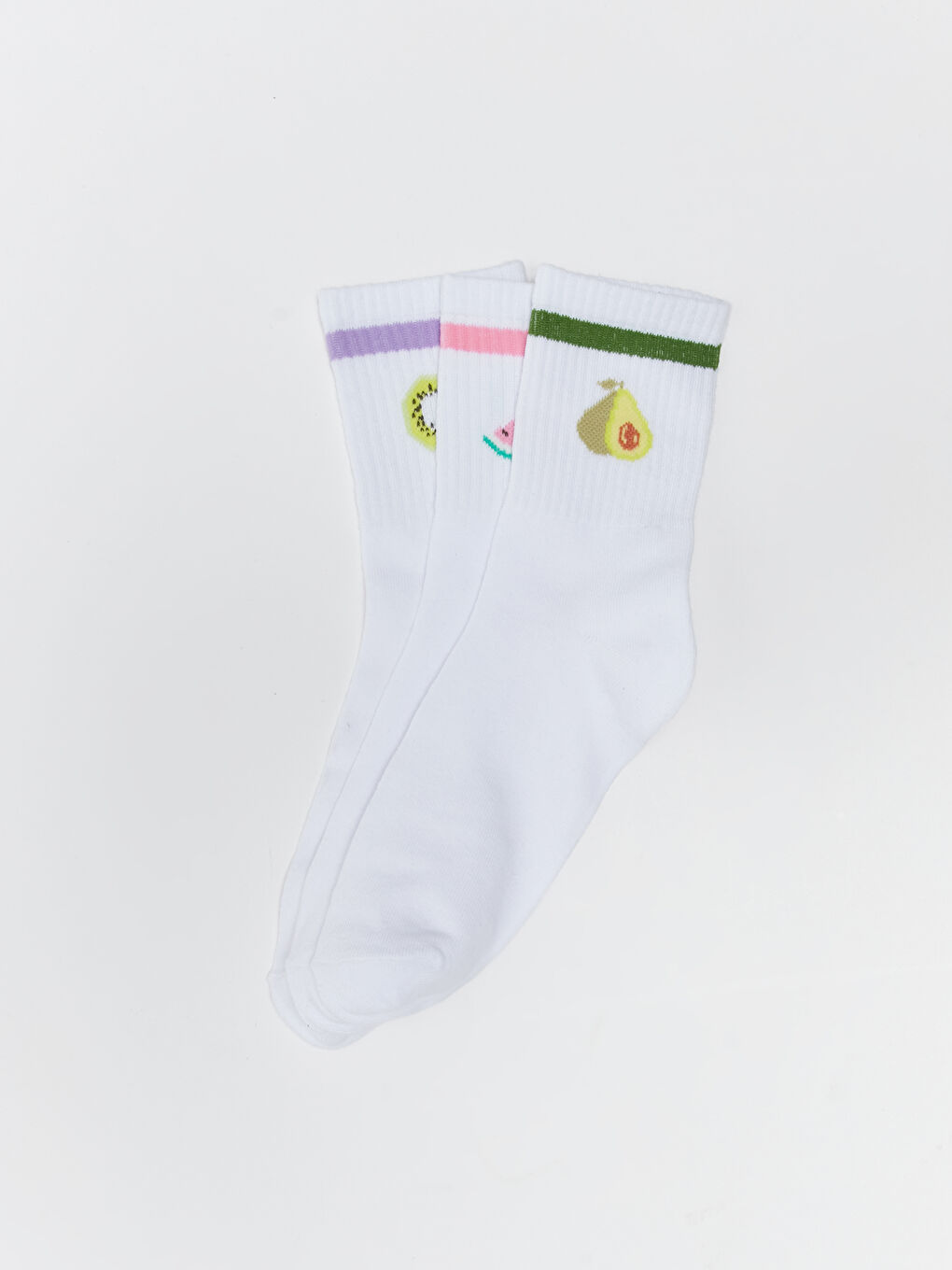 Yeşil Baskılı Kadın Soket Çorap 3'lü-1