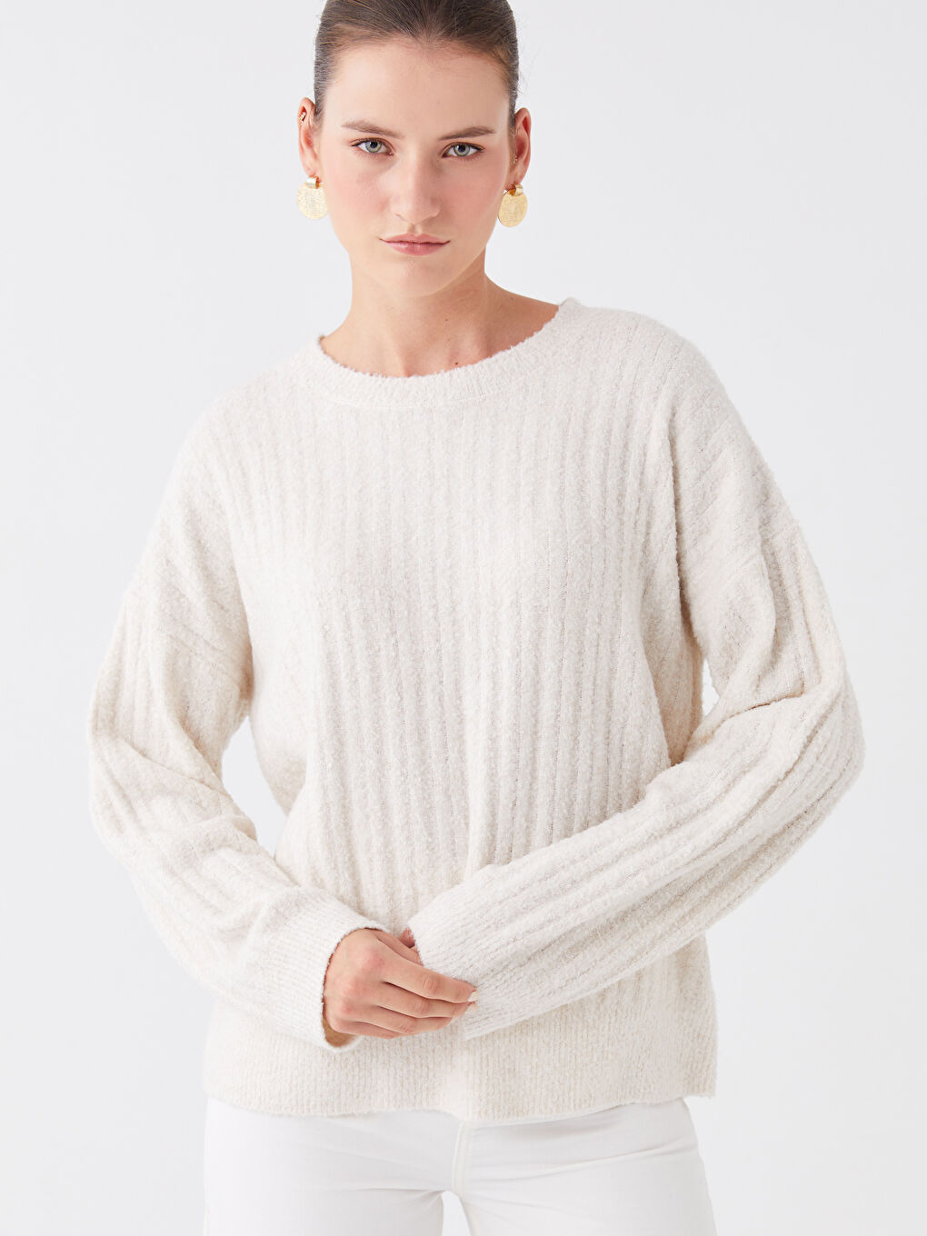 LCWAIKIKI Basic Crew Neck Oversize Women's Knitwear Sweater -W32859Z8-L9Y