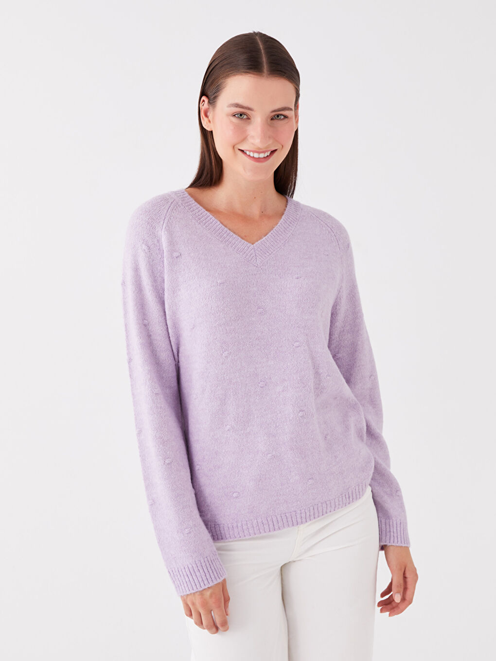 LCWAIKIKI Basic V Neck Plain Long Sleeve Women's Knitwear Sweater -W32861Z8-FNN