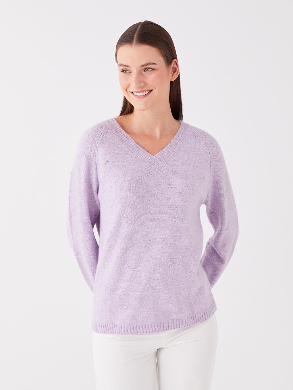 LCWAIKIKI Basic V Neck Plain Long Sleeve Women's Knitwear Sweater -W32861Z8-FNN