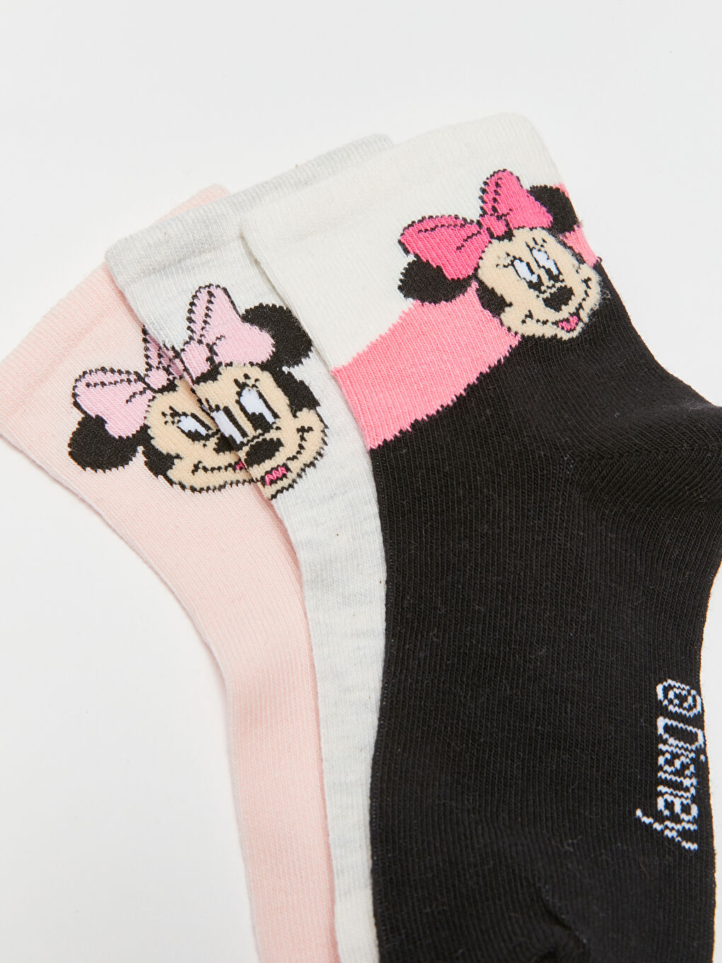 LCW Kids Gri Minnie Mouse Desenli Kız Çocuk Soket Çorap 3'lü - 3