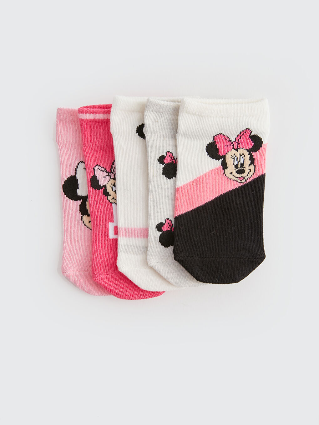 Ekru Minnie Mouse Desenli Kız Çocuk Patik Çorap 5'li-1