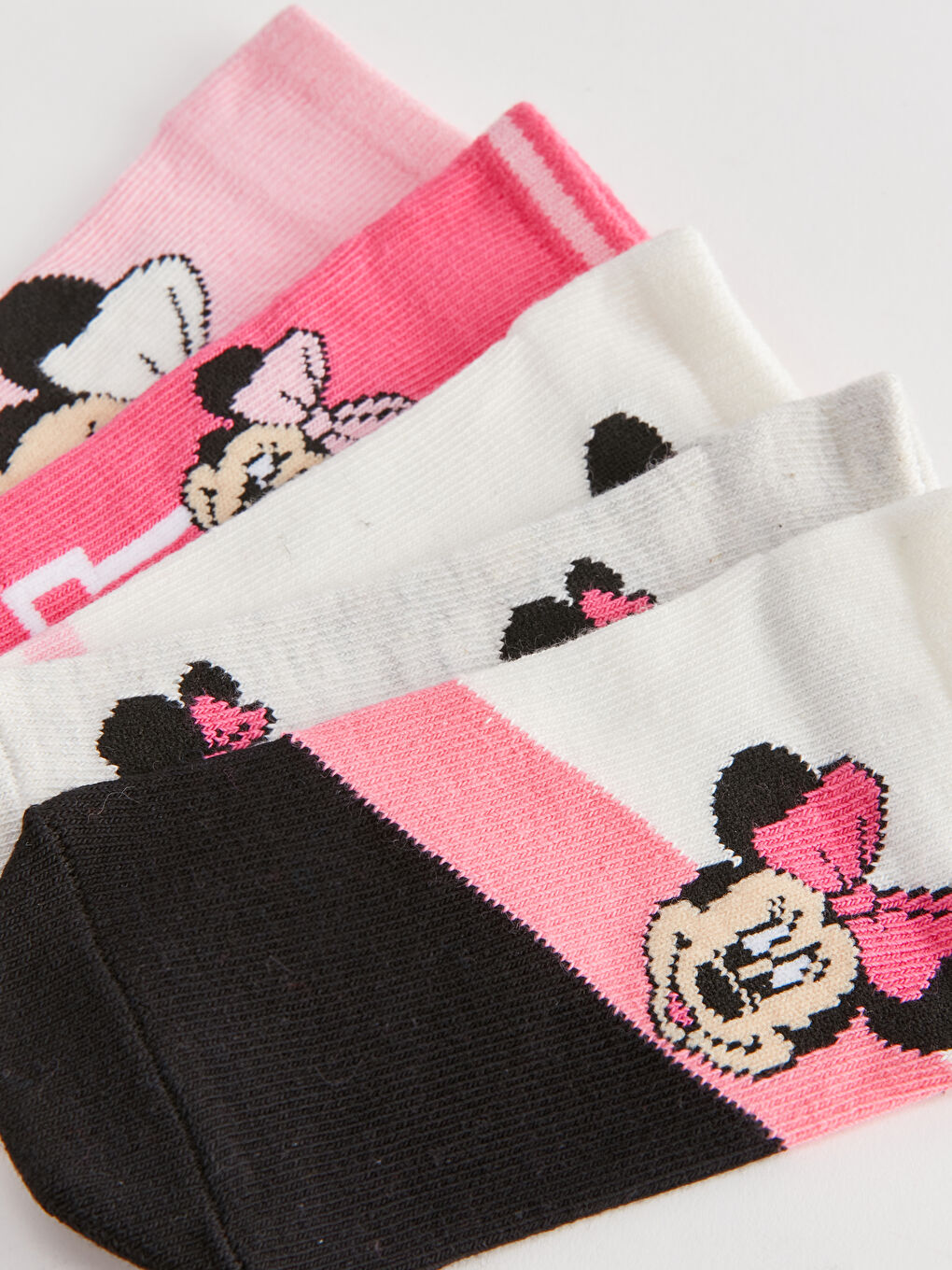 Ekru Minnie Mouse Desenli Kız Çocuk Patik Çorap 5'li-2