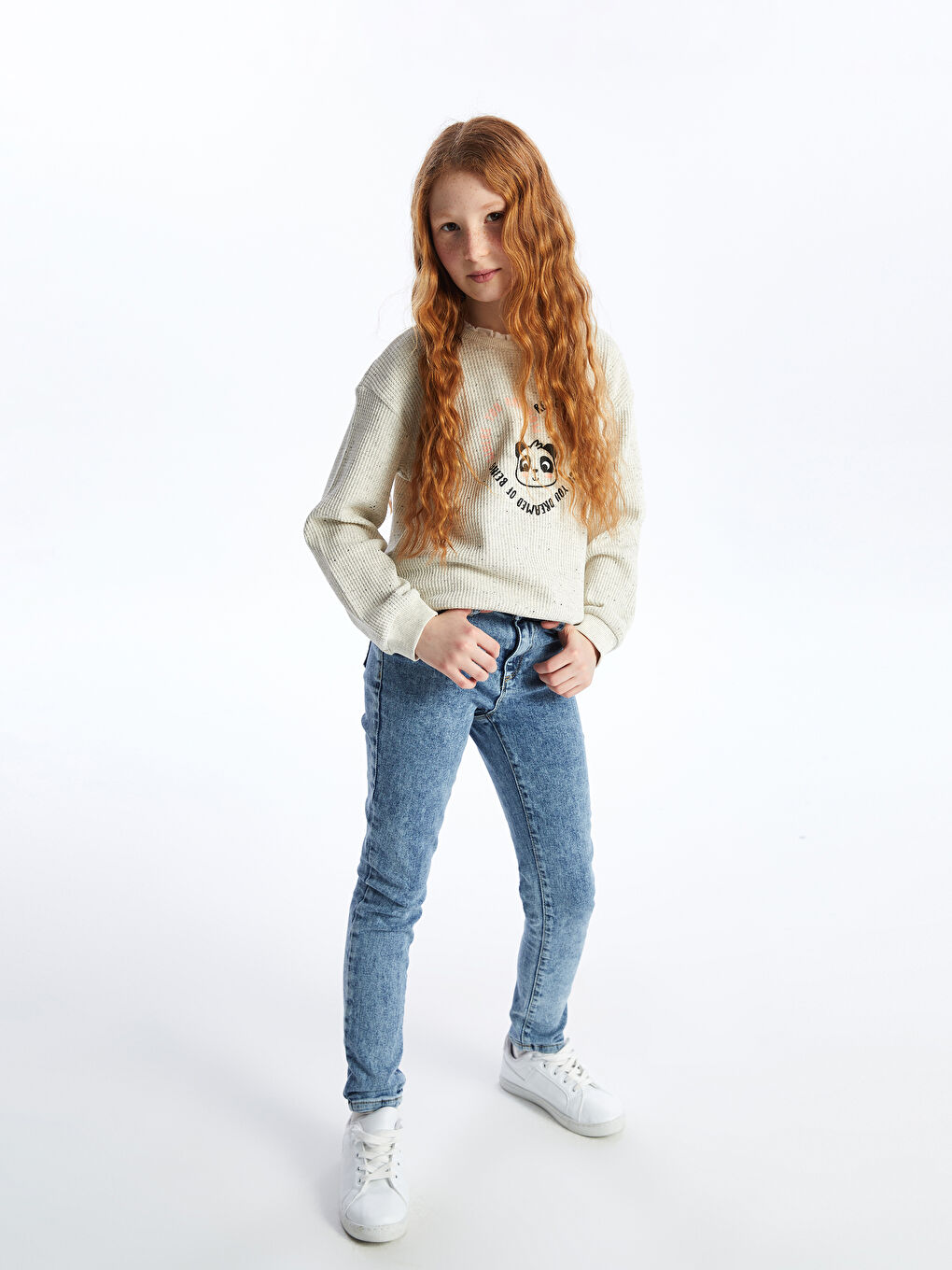 LCW Kids Mavi Asit Yıkamalı Skinny Fit Kız Çocuk Jean Pantolon