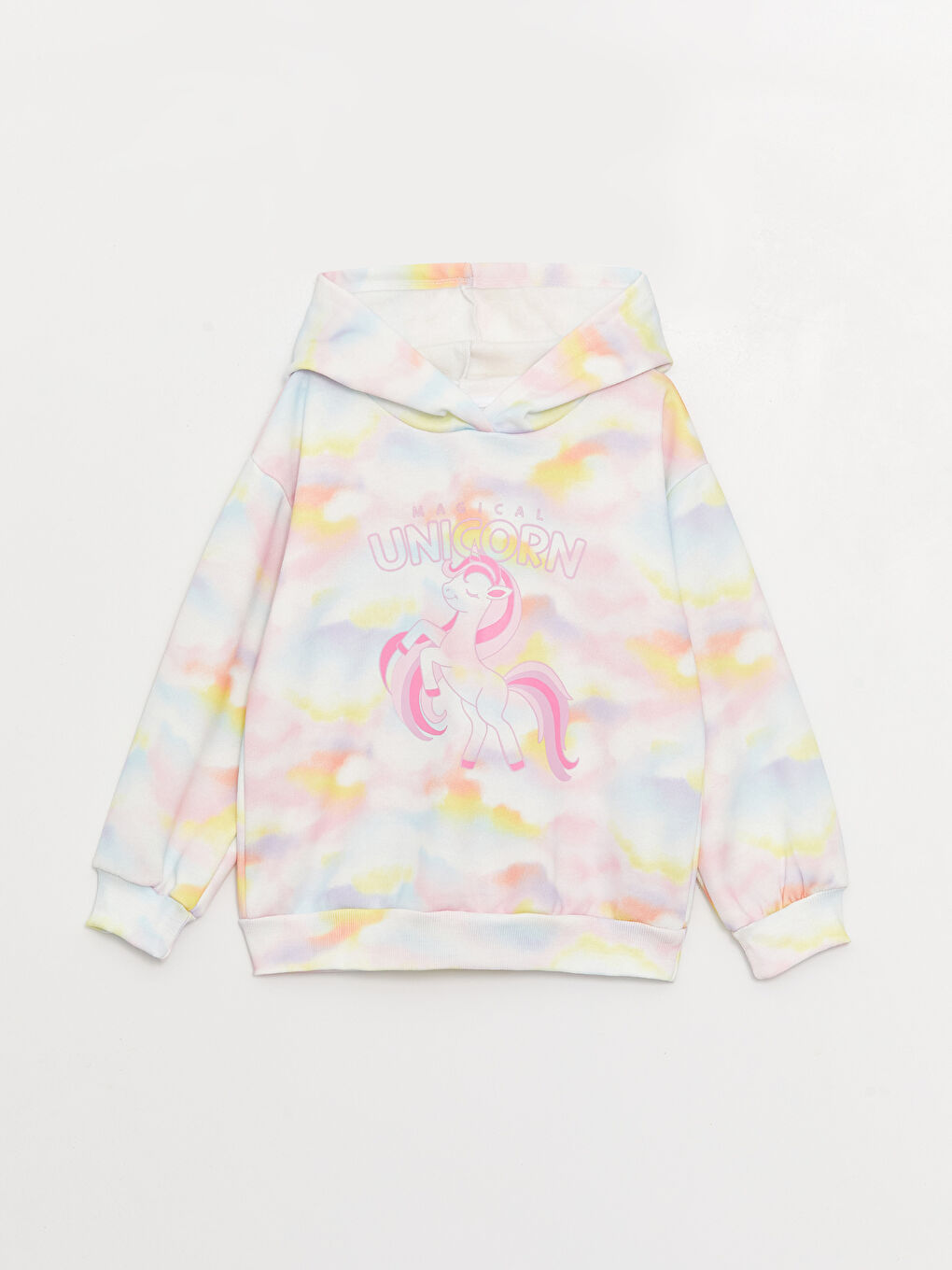 Karışık Baskılı Uzun Kollu Kız Çocuk Hoodie
