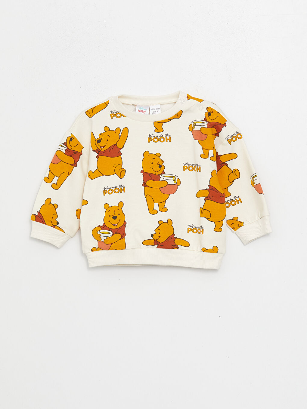 LCW baby Ekru Bisiklet Yaka Uzun Kollu  Winnie the Pooh Baskılı Erkek Bebek Sweatshirt ve Pantolon 2'li - 1