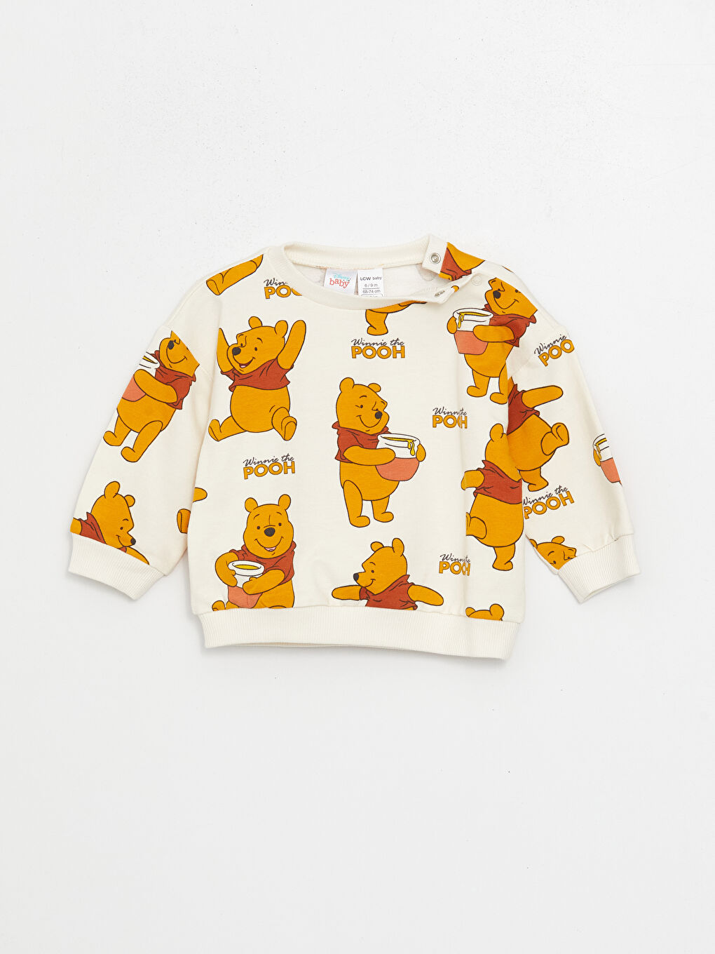 LCW baby Ekru Bisiklet Yaka Uzun Kollu  Winnie the Pooh Baskılı Erkek Bebek Sweatshirt ve Pantolon 2'li - 2