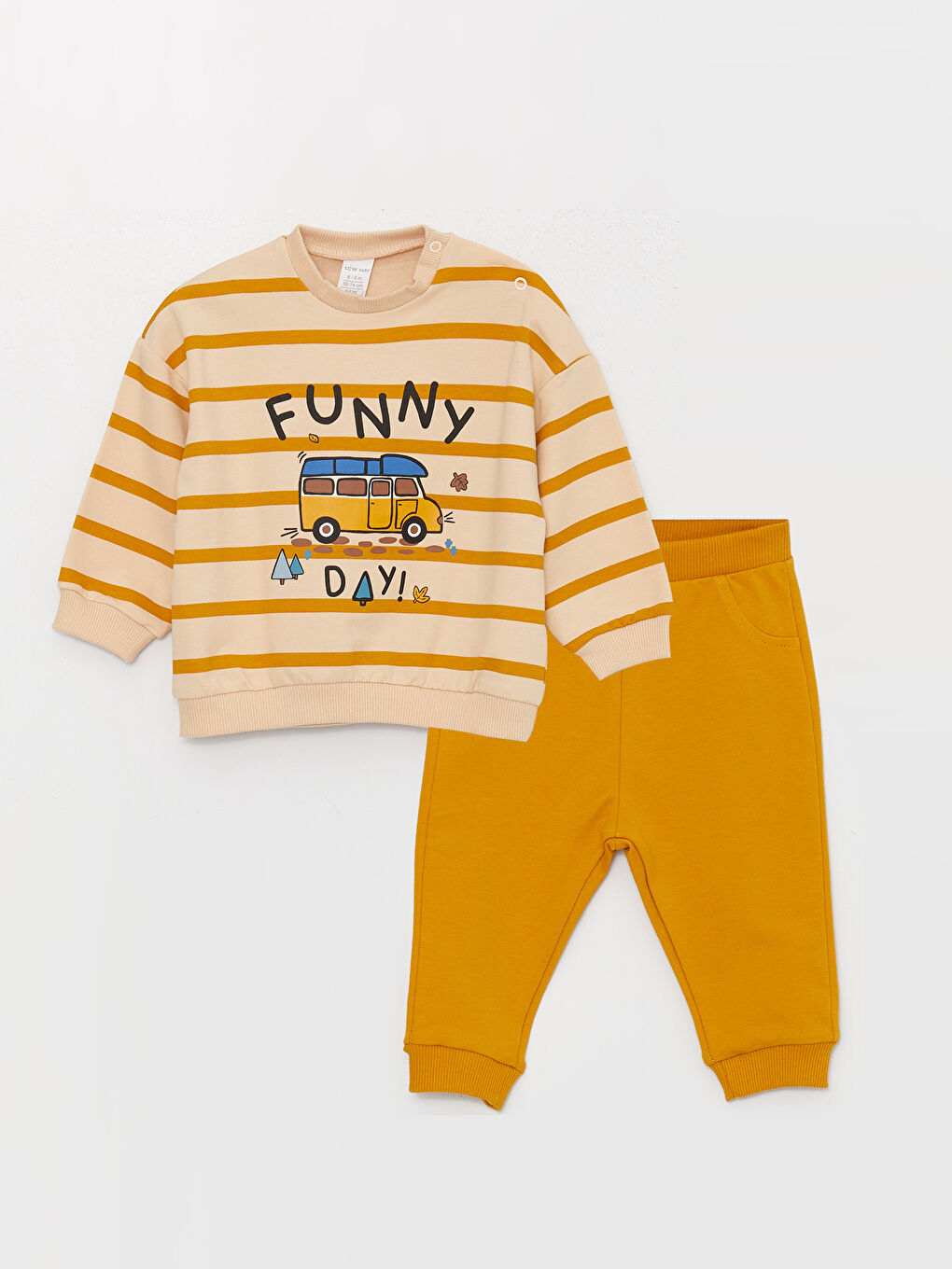 Ekru Bisiklet Yaka Baskılı Erkek Bebek Sweatshirt ve Eşofman Altı